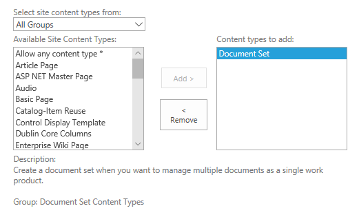 Add Document Set Content Type